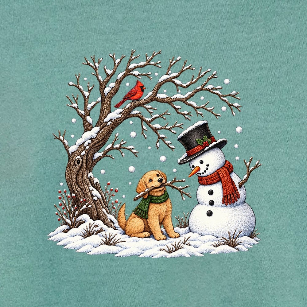 Comfort Colors Snowman With Puppy Premium Sweatshirt - Light Green - Image 2