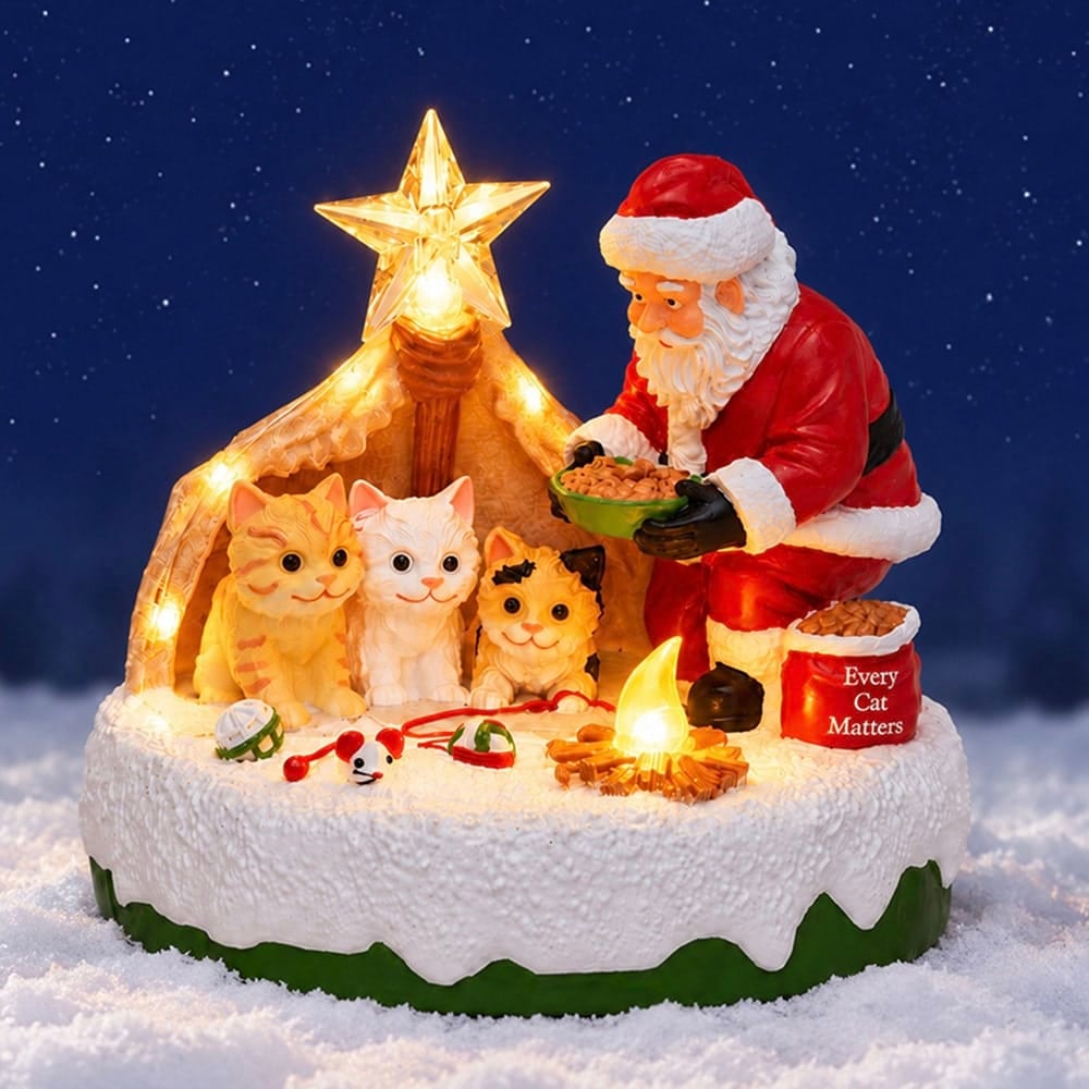 Santa’s Christmas Wish * Every Cat Matters – Hand Crafted , Lighted Holiday Decor