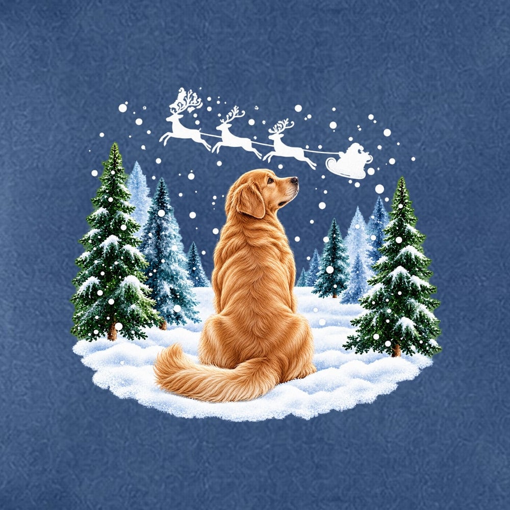 Comfort Colors Waiting For Santa Golden Retriever Premium Hoodie Navy - Image 2