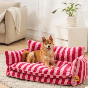 Trendy Striped Faux Lambswool Double Layer Dog & Cat Sofa Bed