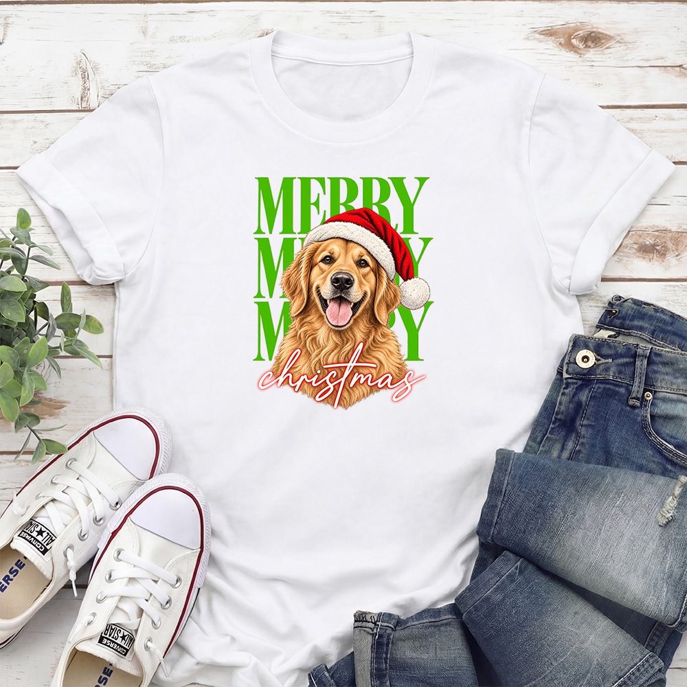Merry Merry Merry Christmas Golden Standard Tee White