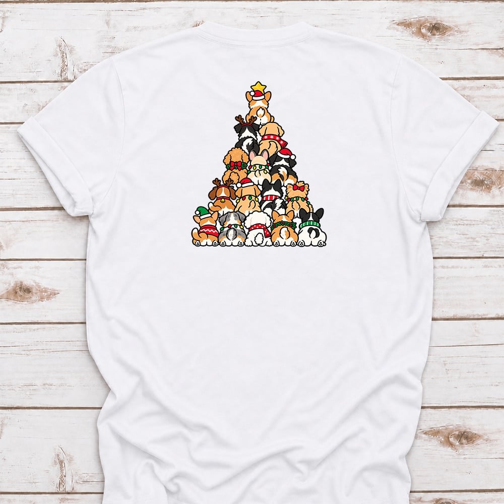 Puppy Pile Christmas Tree Standard Tee White