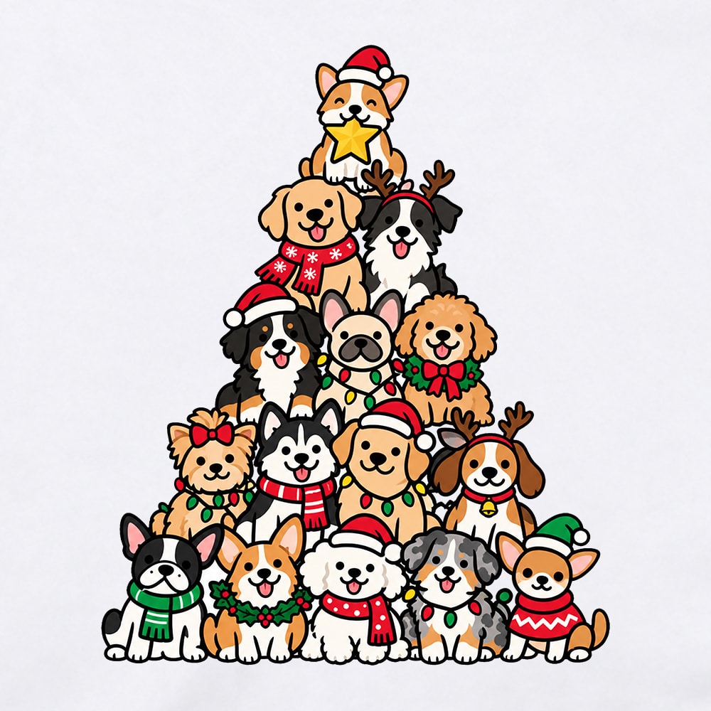 Puppy Pile Christmas Tree Standard Tee White - Image 3