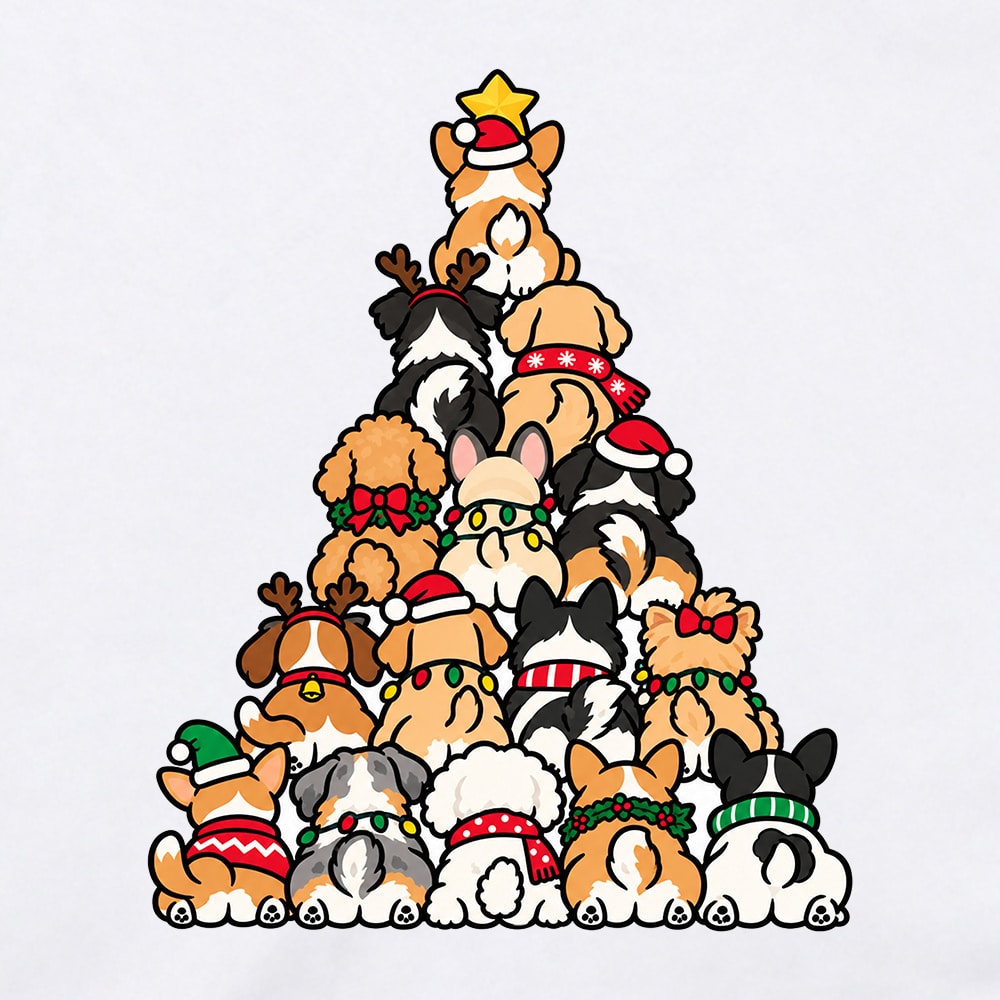 Puppy Pile Christmas Tree Standard Tee White - Image 4