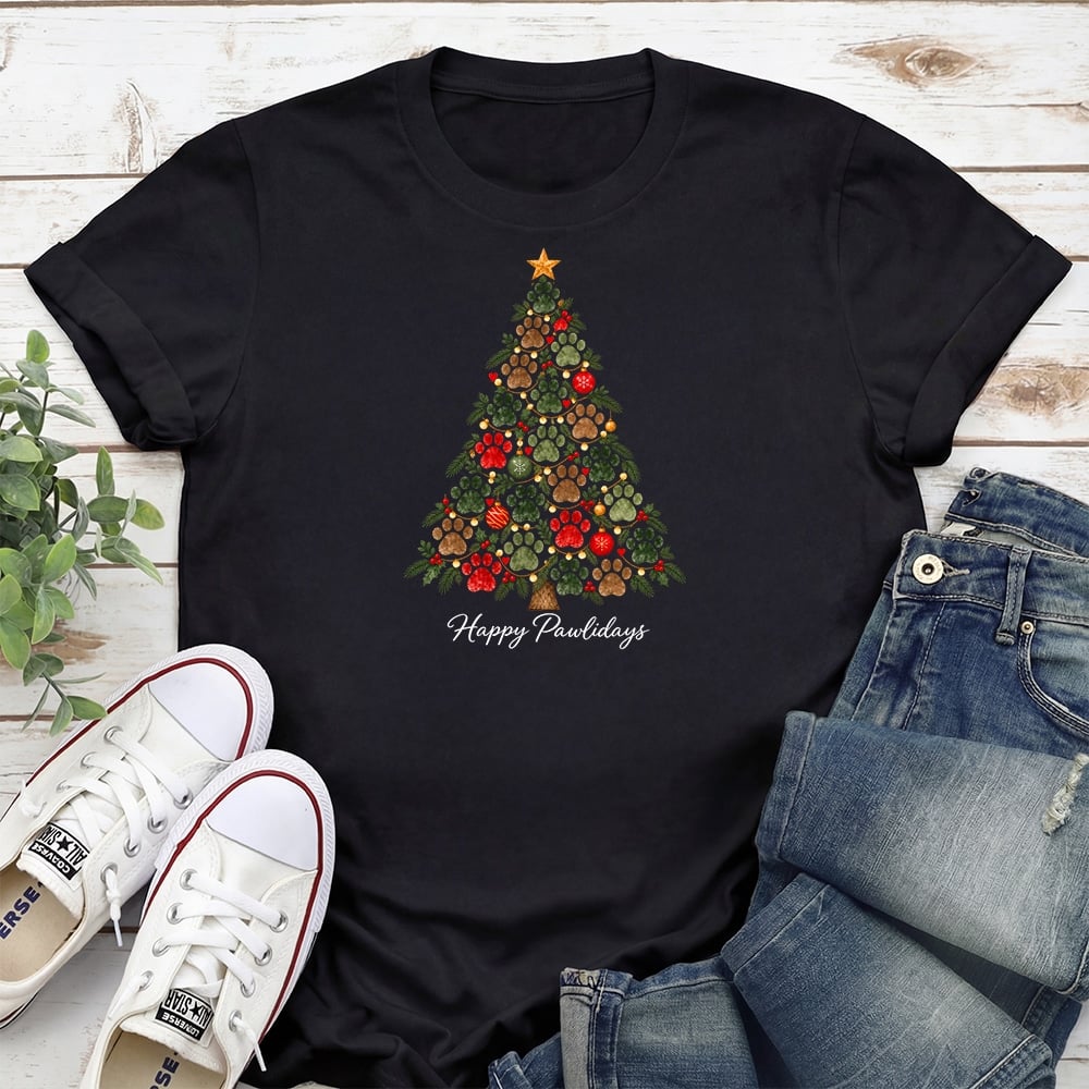 Happy Pawlidays Tree Standard Tee Black