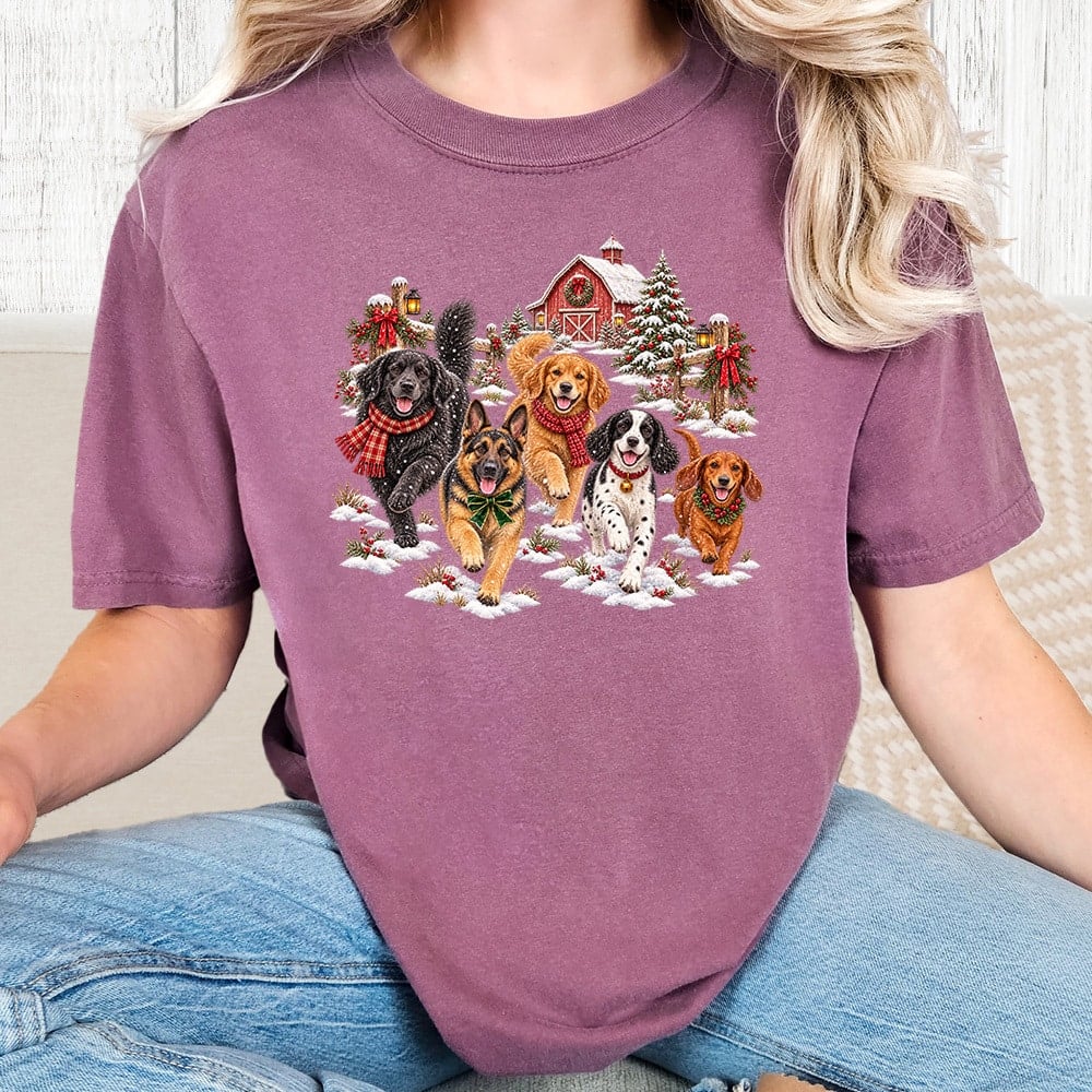 Comfort Colors Winter Snow Dogs Vintage Washed Tee - Berry