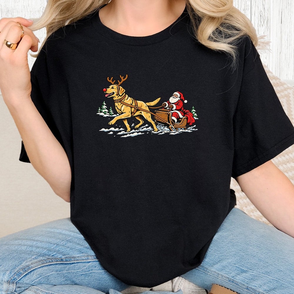 Comfort Colors Lab Pulling Santa Vintage Washed Tee - Black