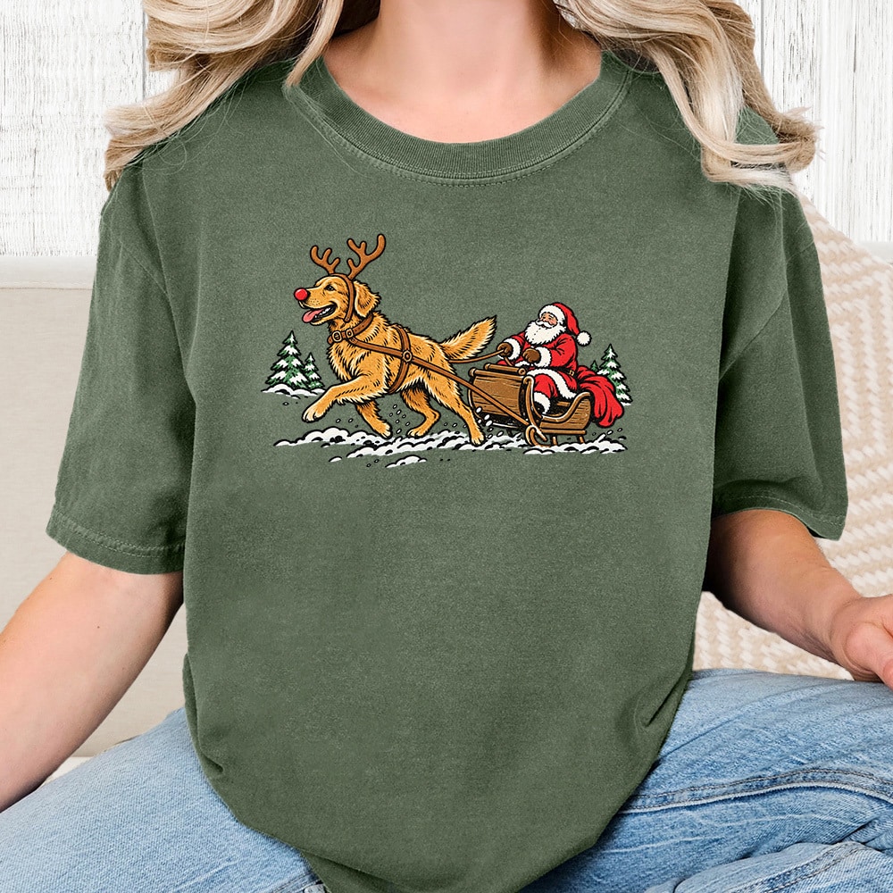 Comfort Colors Golden Pulling Santa Vintage Washed Tee - Hemp