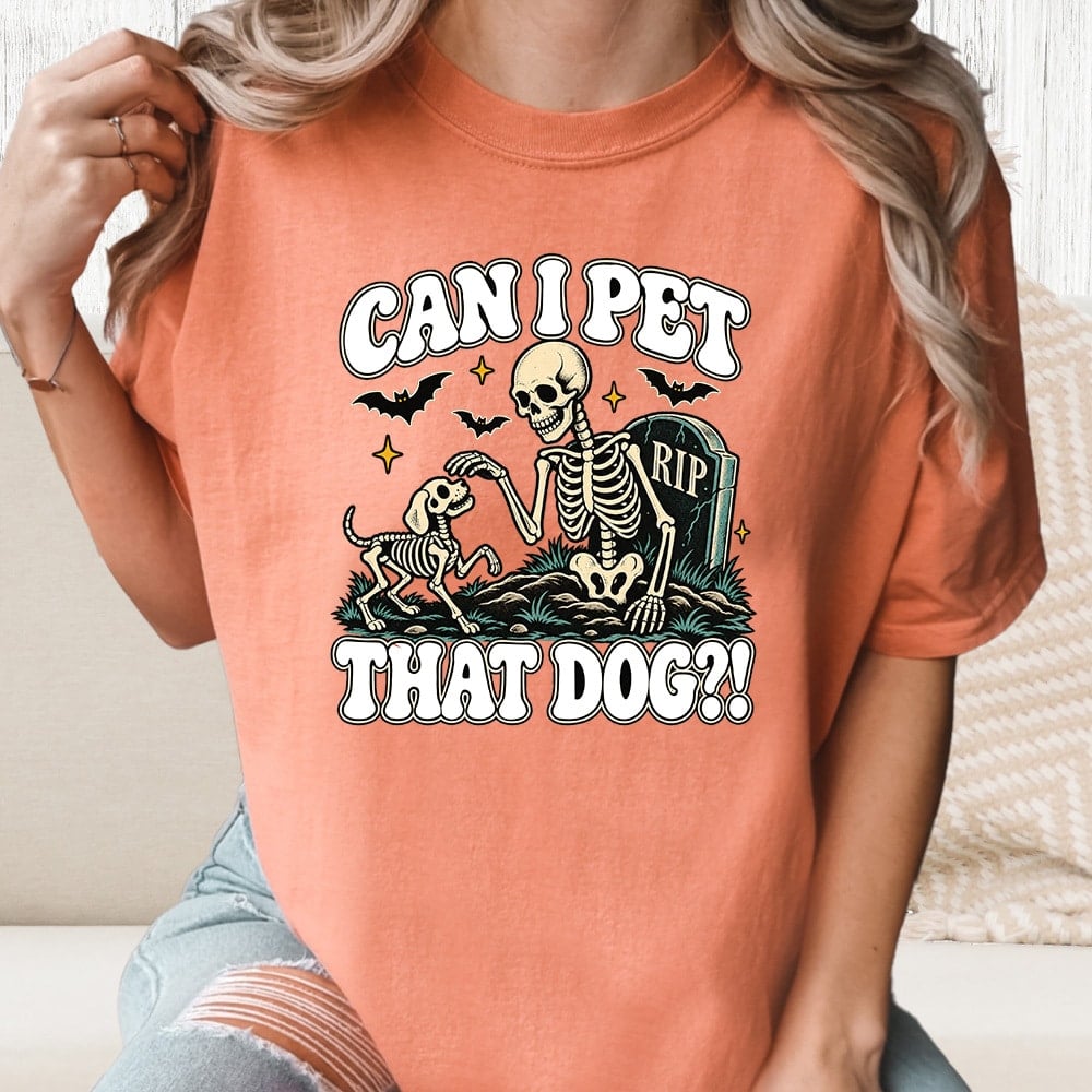 Comfort Colors Can I Pet That Dog Skeleton Vintage Washed Tee - Terracotta