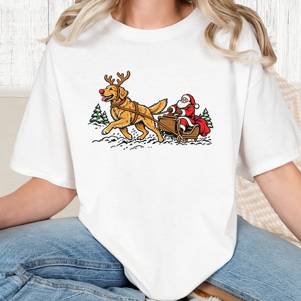 Comfort Colors Golden Pulling Santa Vintage Washed Tee - White