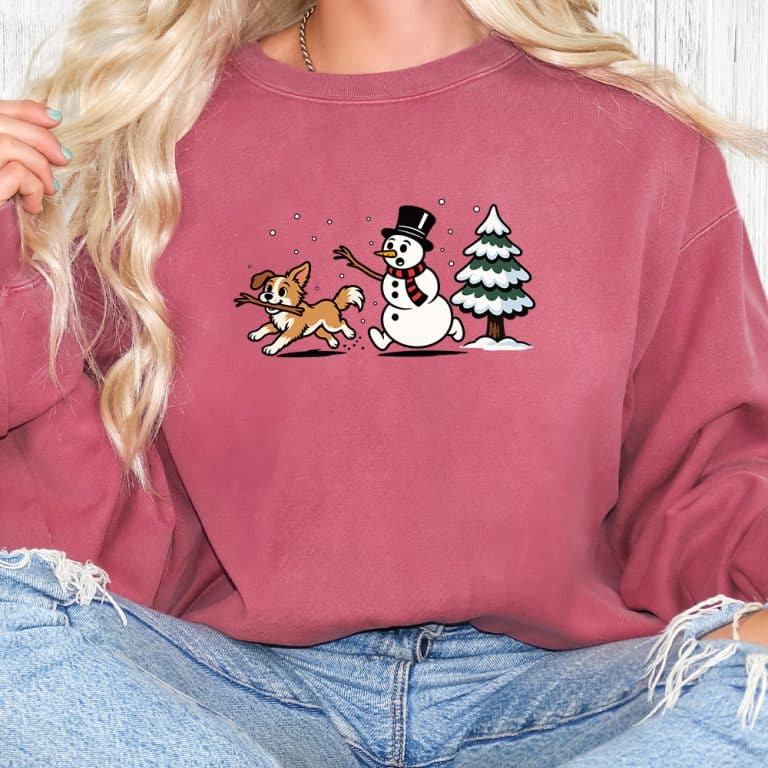 Comfort Colors Snowman Stick Chase Premium  Sweatshirt - Crimson