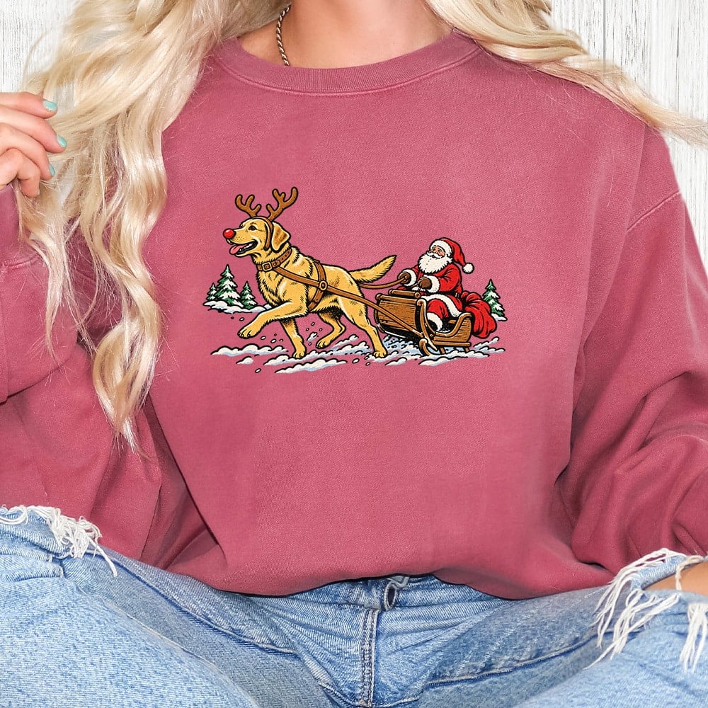 Comfort Colors Lab Pulling Santa Premium  Sweatshirt - Crimson
