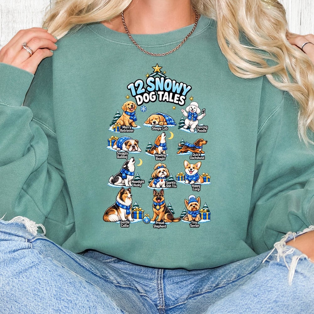 Comfort Colors 12 Snowy Dog Tales Premium  Sweatshirt - Light Green