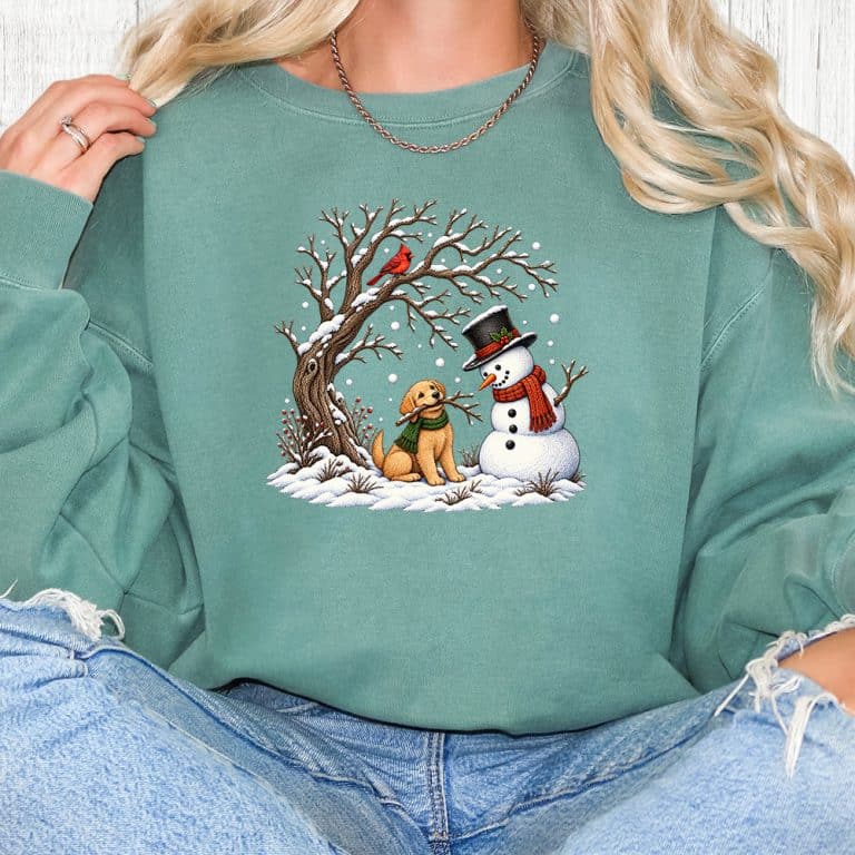 Comfort Colors Snowman With Puppy Premium  Sweatshirt - Light Green