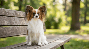 Papillon dog with butterfly ears, a trainable breed good with cats