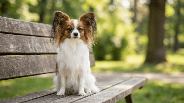 Papillon dog with butterfly ears, a trainable breed good with cats