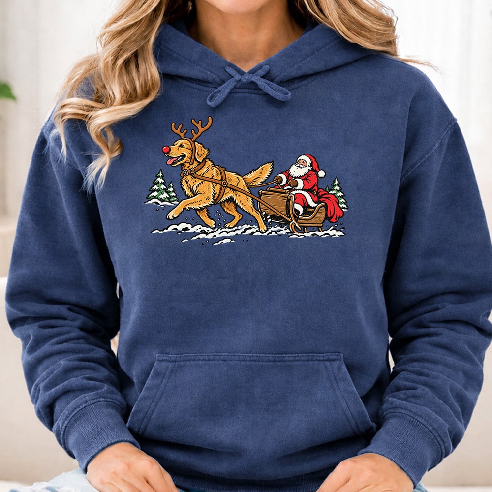 Comfort Colors Golden Pulling Santa Premium Hoodie Denim