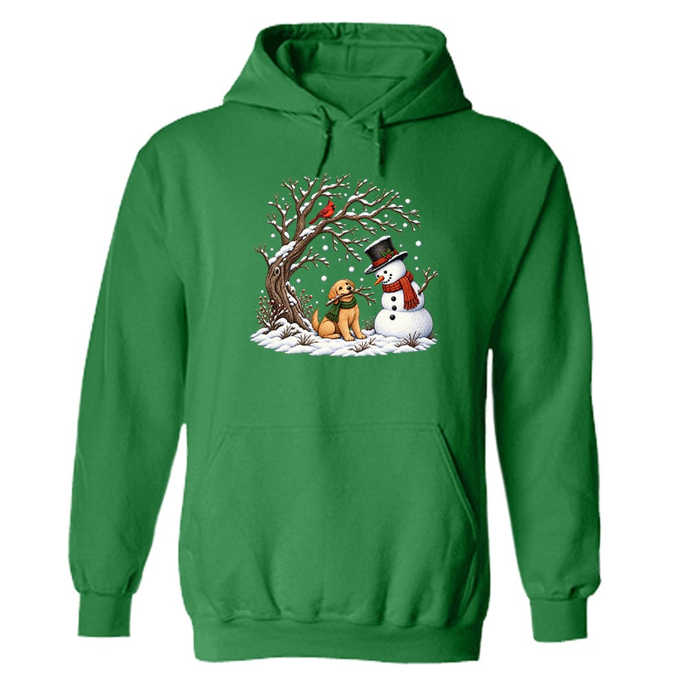Snowman With Puppy Hoodie Green