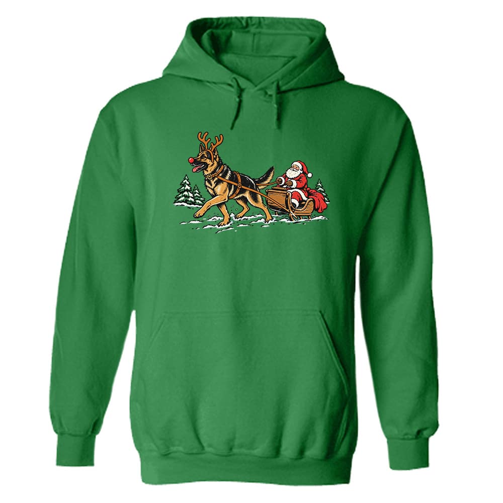 Shepherd Pulling Santa Hoodie Green