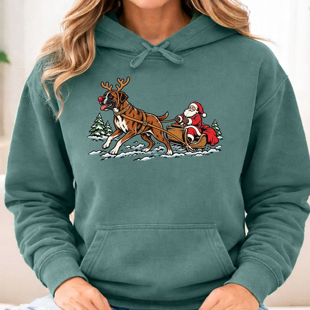 Comfort Colors Boxer Pulling Santa Premium Hoodie Light Green