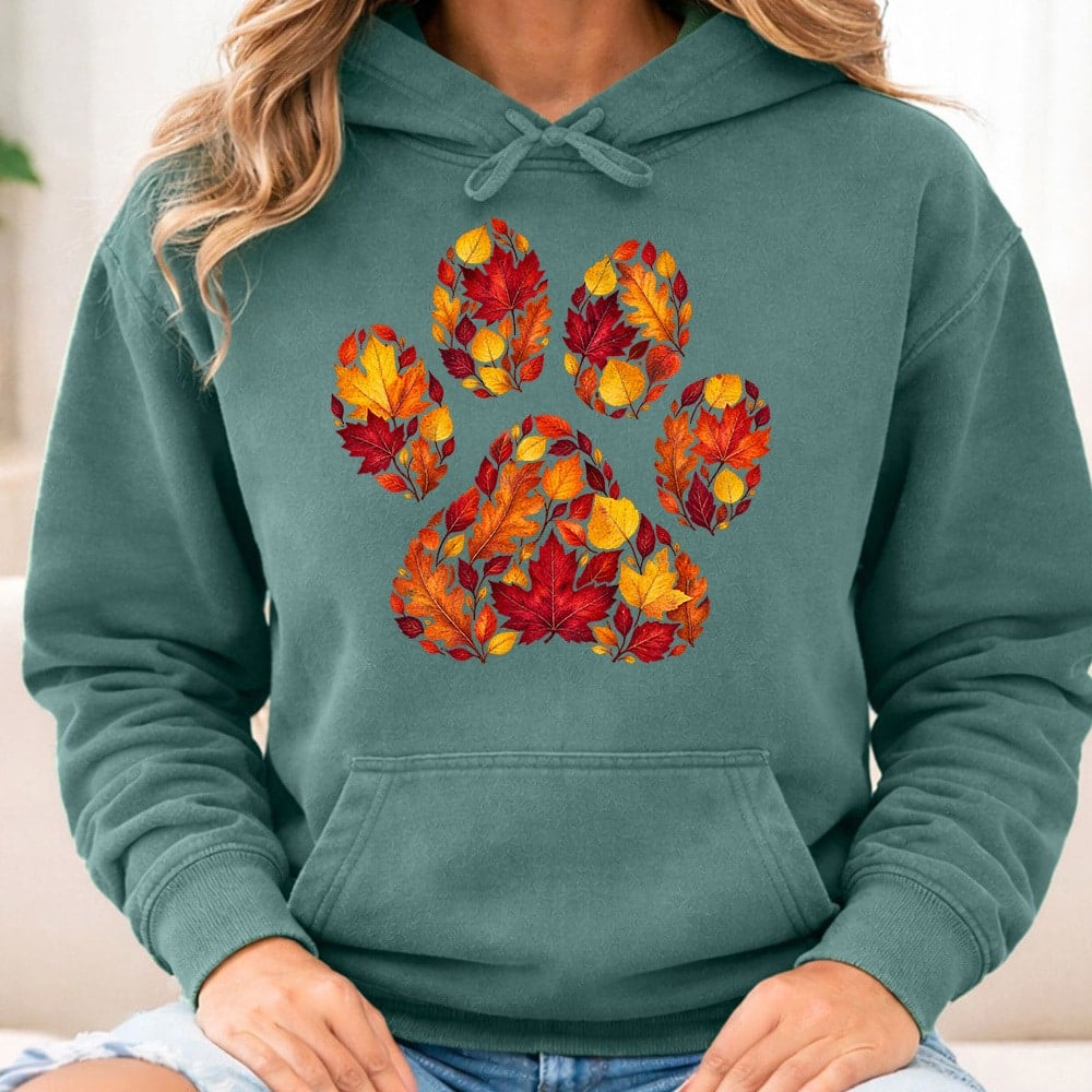 Comfort Colors Fall Leaves Paw Premium Hoodie Light Green