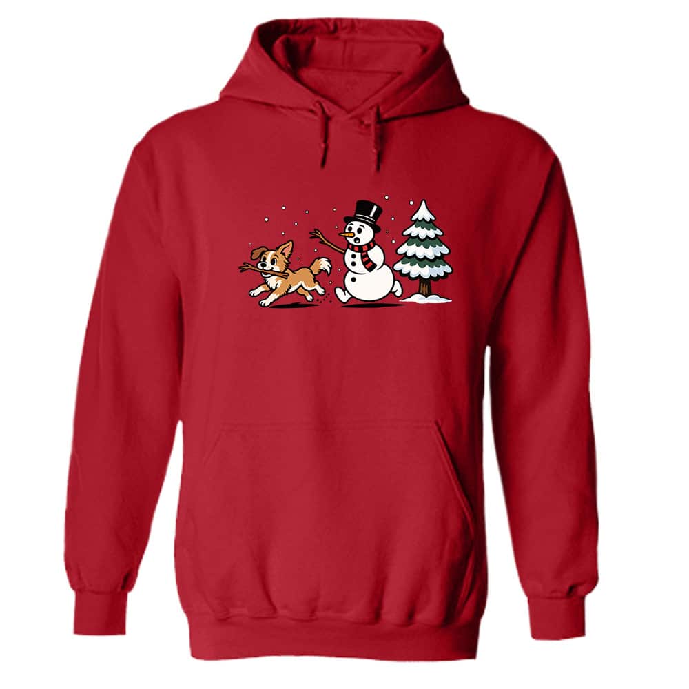 Snowman Stick Chase Hoodie Red