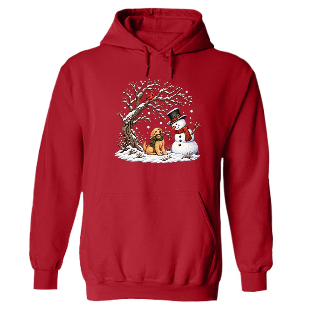 Snowman With Puppy Hoodie Red