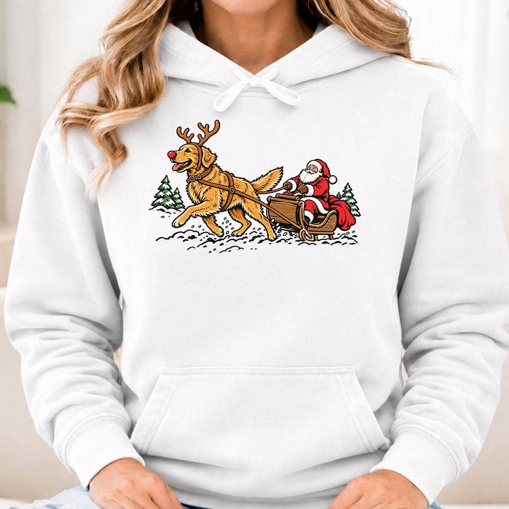 Comfort Colors Golden Pulling Santa Premium Hoodie White