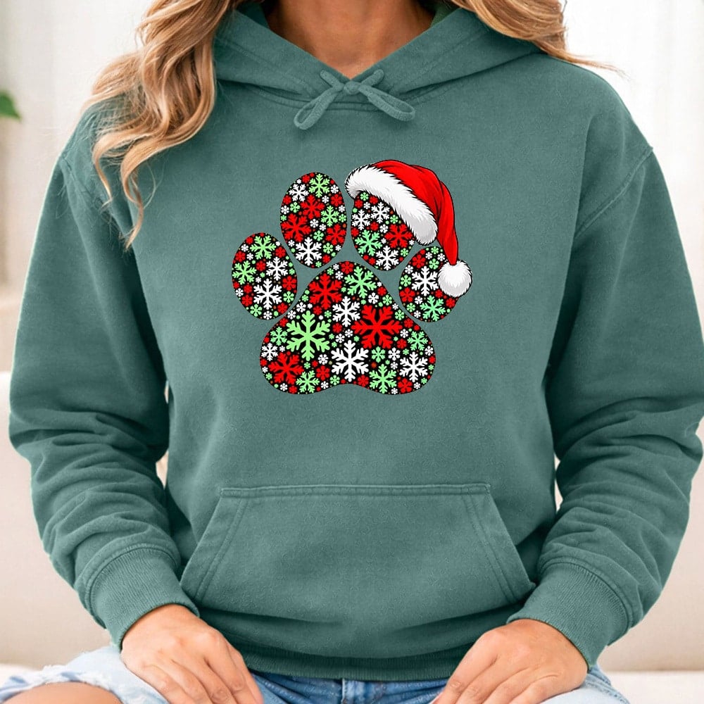 Comfort Colors Snowflake Christmas Paw Premium Hoodie Light Green