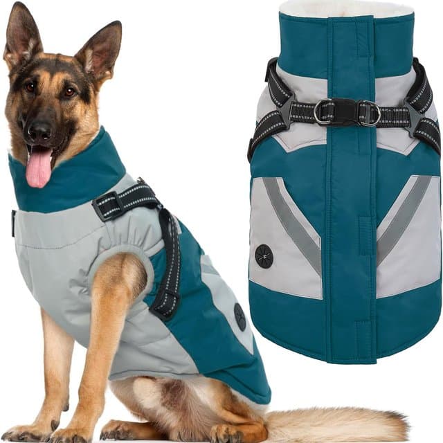 Dog Winter Waterproof Coat with Harness Built In
