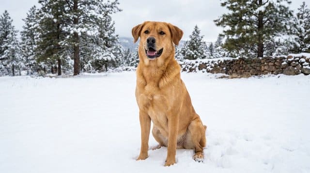 Chinook dog rare American sled dog breed in snowy landscape