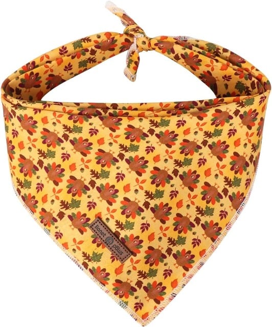 Lionet Paws Thanksgiving dog bandana washable triangle handkerchief gold yellow fall print