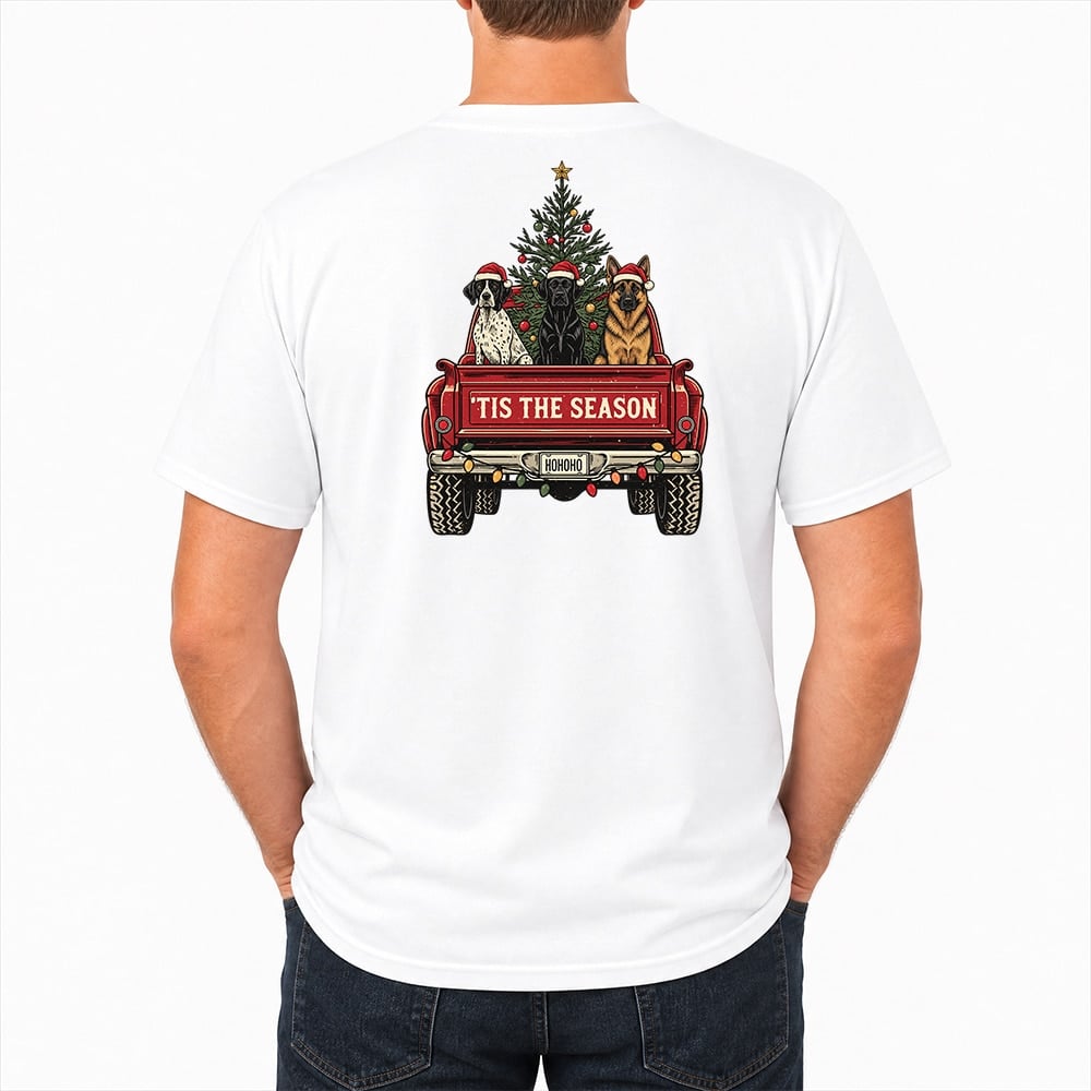 Tis The Season Dog Truck Standard Tee White