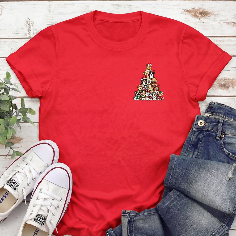 Puppy Pile Christmas Tree Standard Tee Red - Image 2
