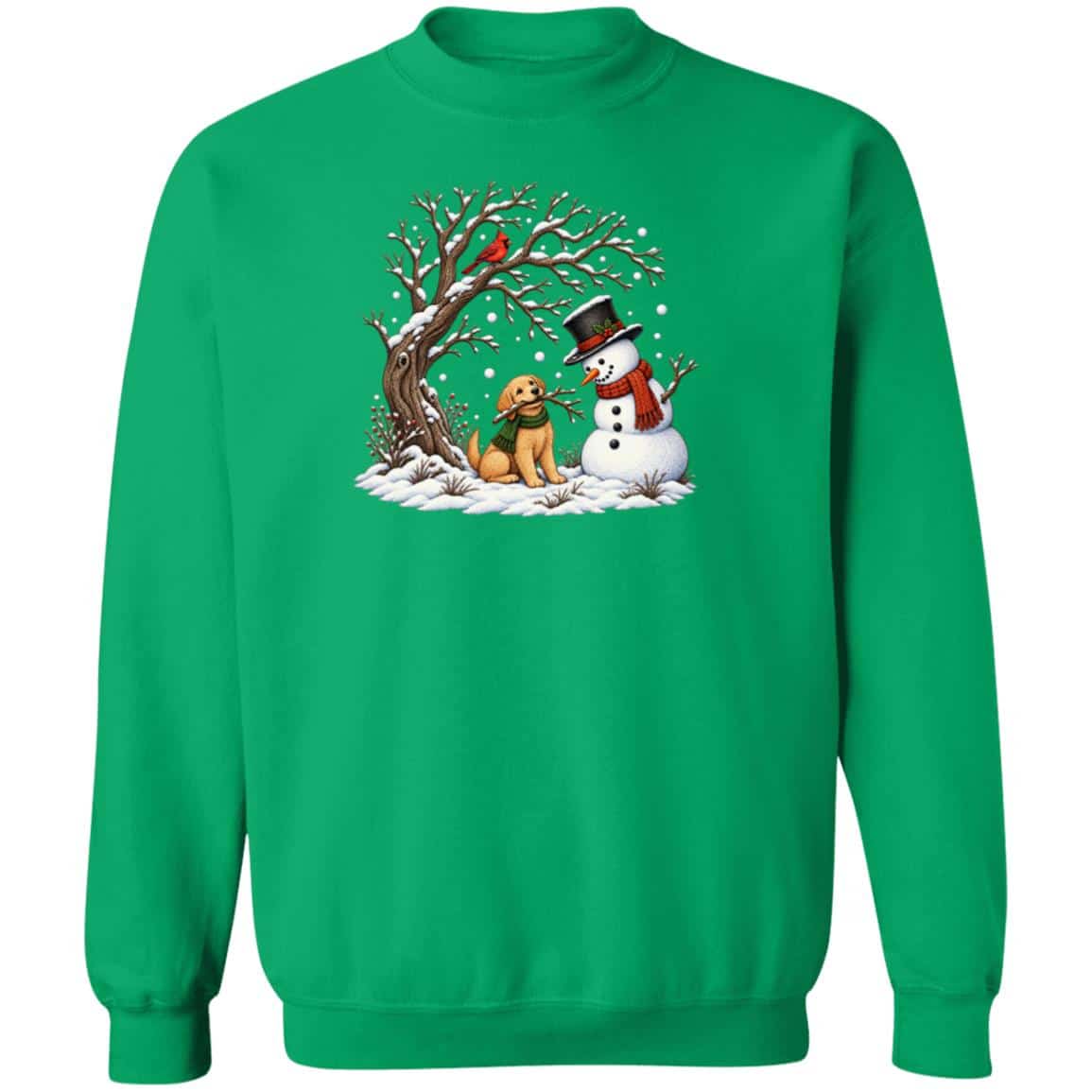 Snowman With Puppy Sweatshirt Green