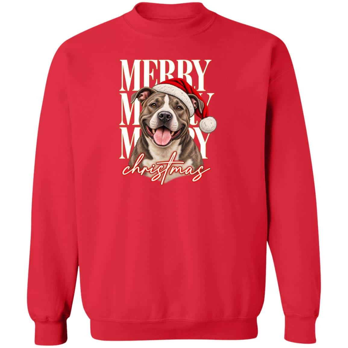 Merry Merry Merry Christmas Pit Bull Sweatshirt Red