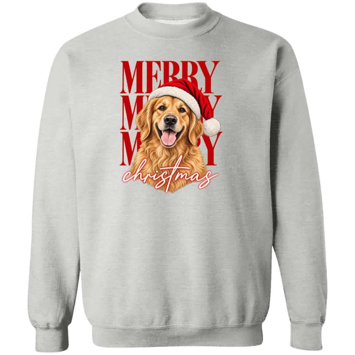 Merry Merry Merry Christmas Golden Sweatshirt Heather Grey