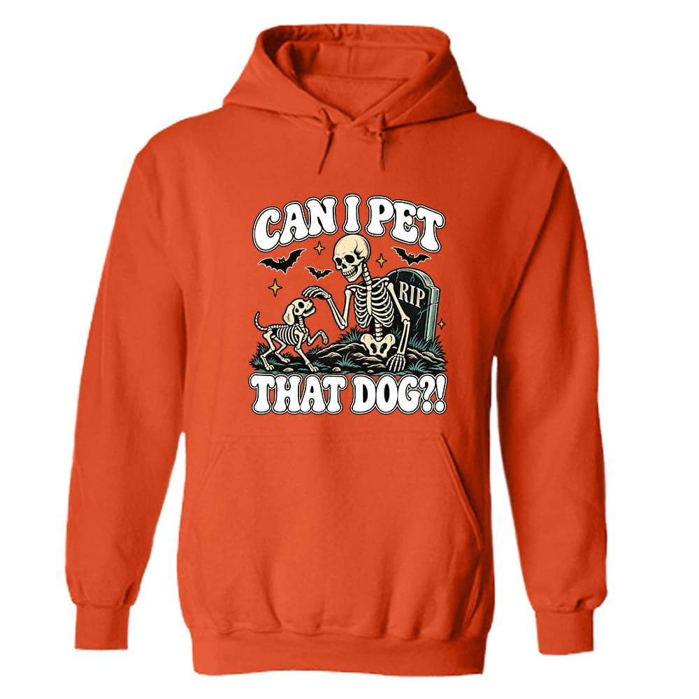 Can I Pet That Dog Skeleton Hoodie Orange