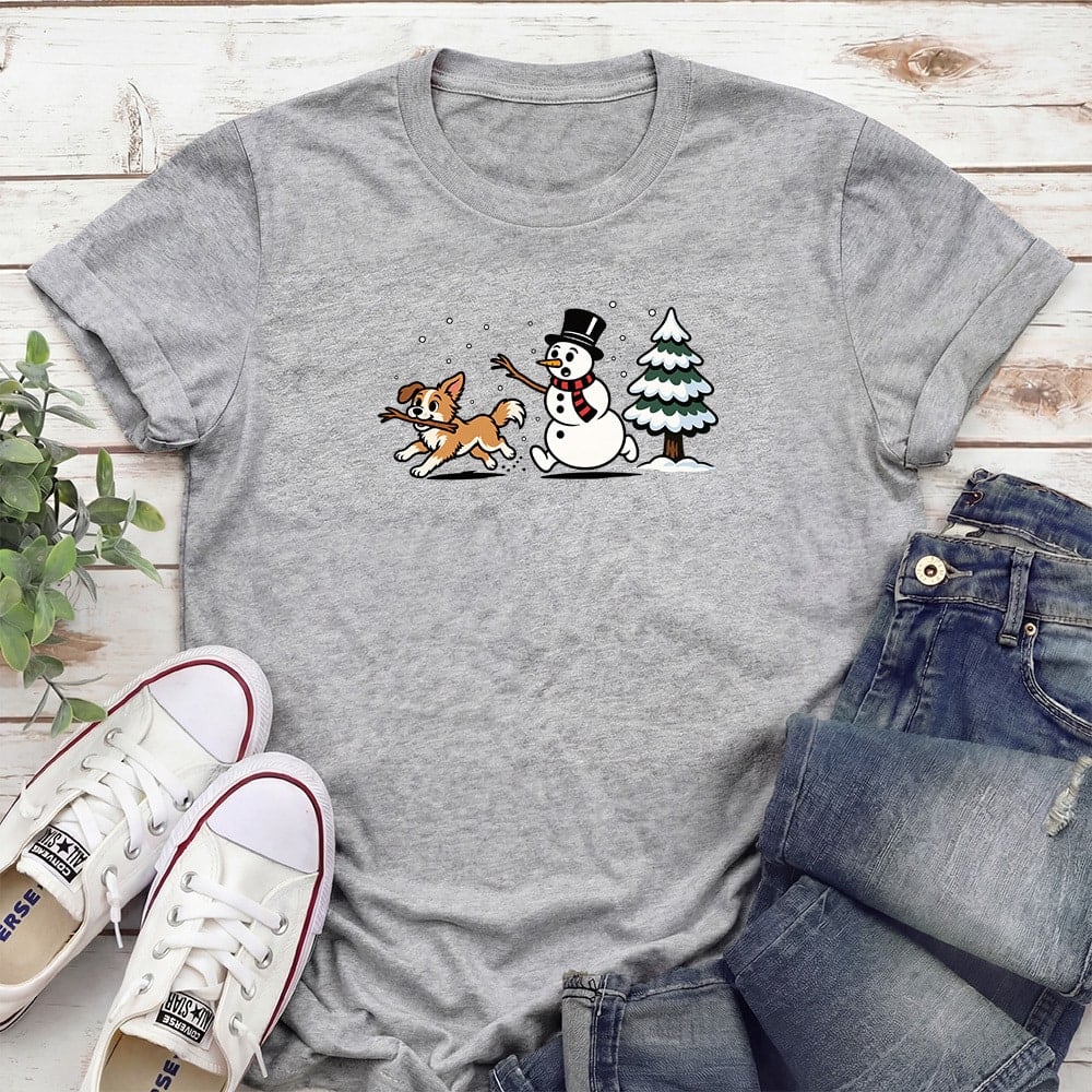 Snowman Stick Chase Standard Tee Heather Grey