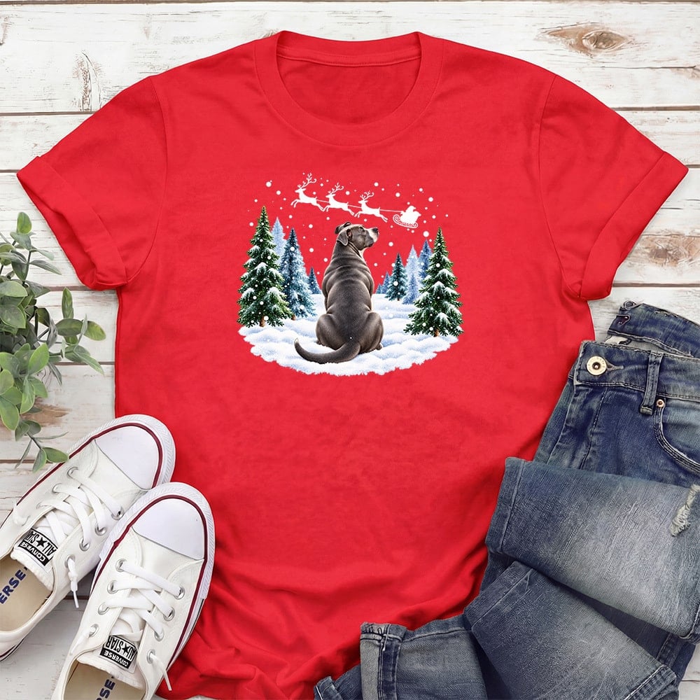 Waiting For Santa Pit Bull Standard Tee Red