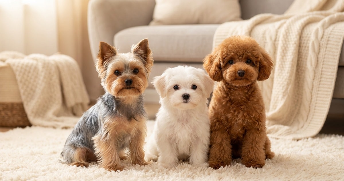 Yorkshire Terrier and small toy dog breeds sitting together