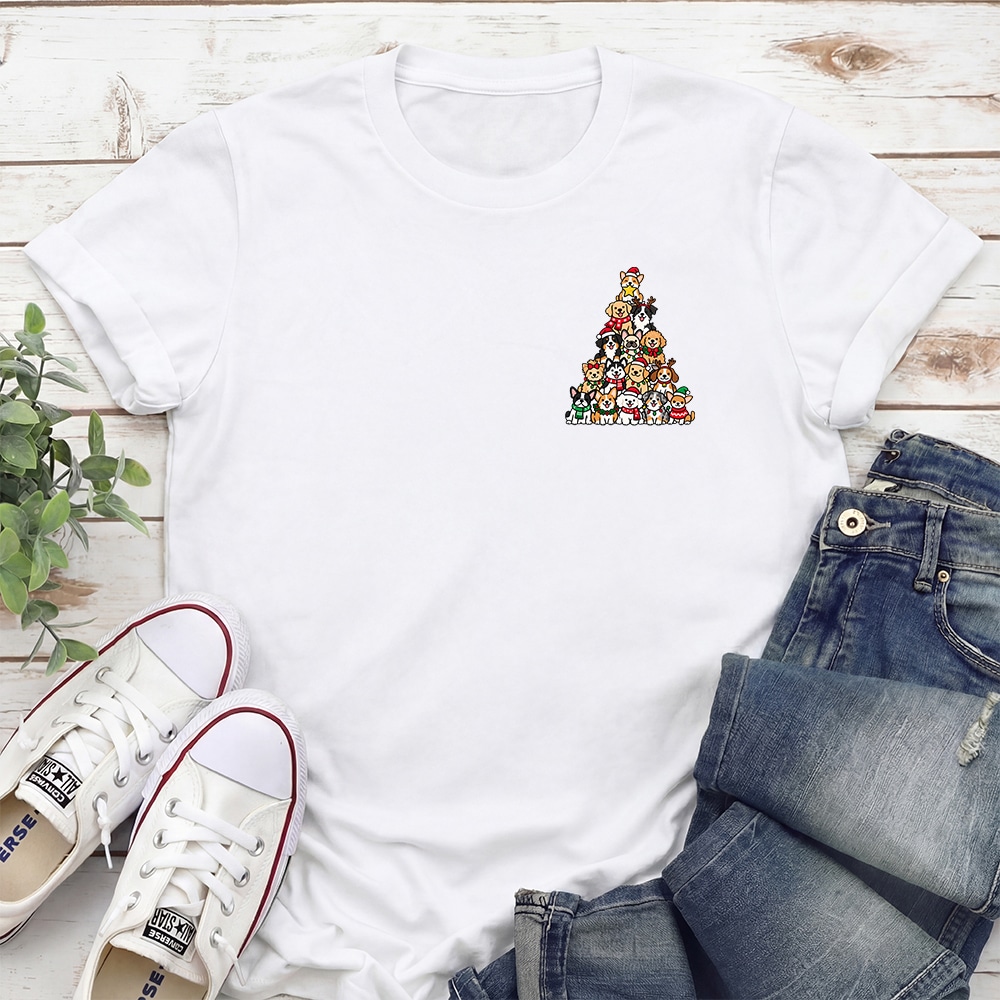 Puppy Pile Christmas Tree Standard Tee White - Image 2